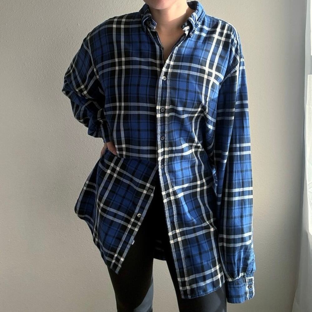 Ralph Lauren Blue Plaid Flannel Button Up Classic Fit granola outdoors preppy